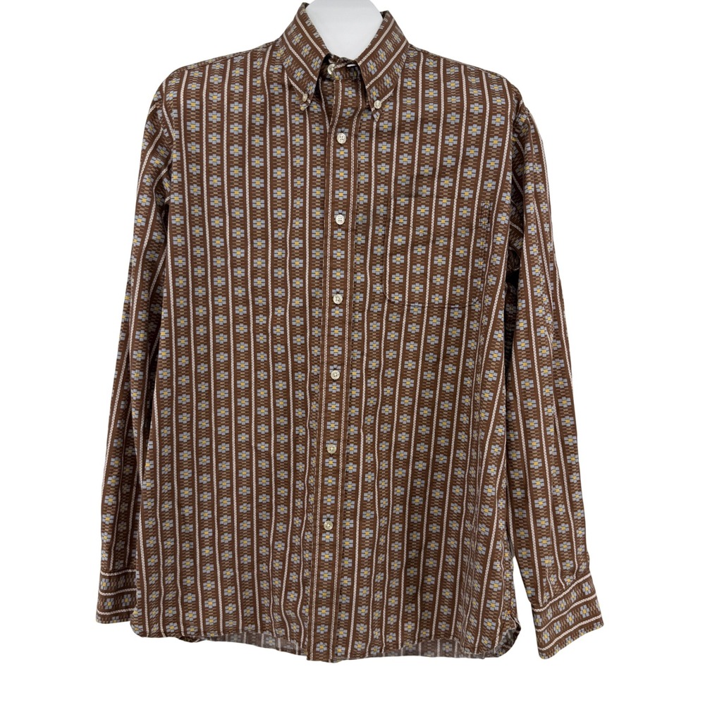 Lucky Brand Dungarees America Shirt Mens L Brown Geometric Y2K Button Up